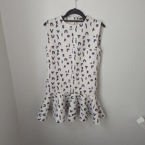 Maje White/Navy Rosy Pendlum Ruffle Letters Dress, Small